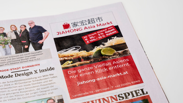 ideenspinner: Inserat, Asiamarkt, Gestaltung, Textierung, Medialen