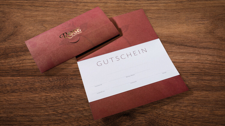 ideenspinner: Gutschein, Gasthaus-Rose, Gestaltung, Druck, Veredelung